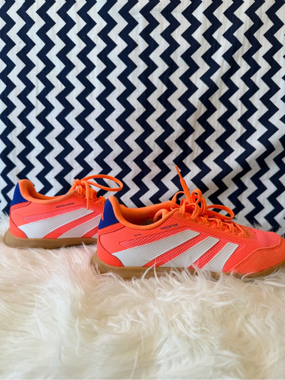 Adidas Kids Neon Orange Indoor Soccer Shoes with Gum Outsole